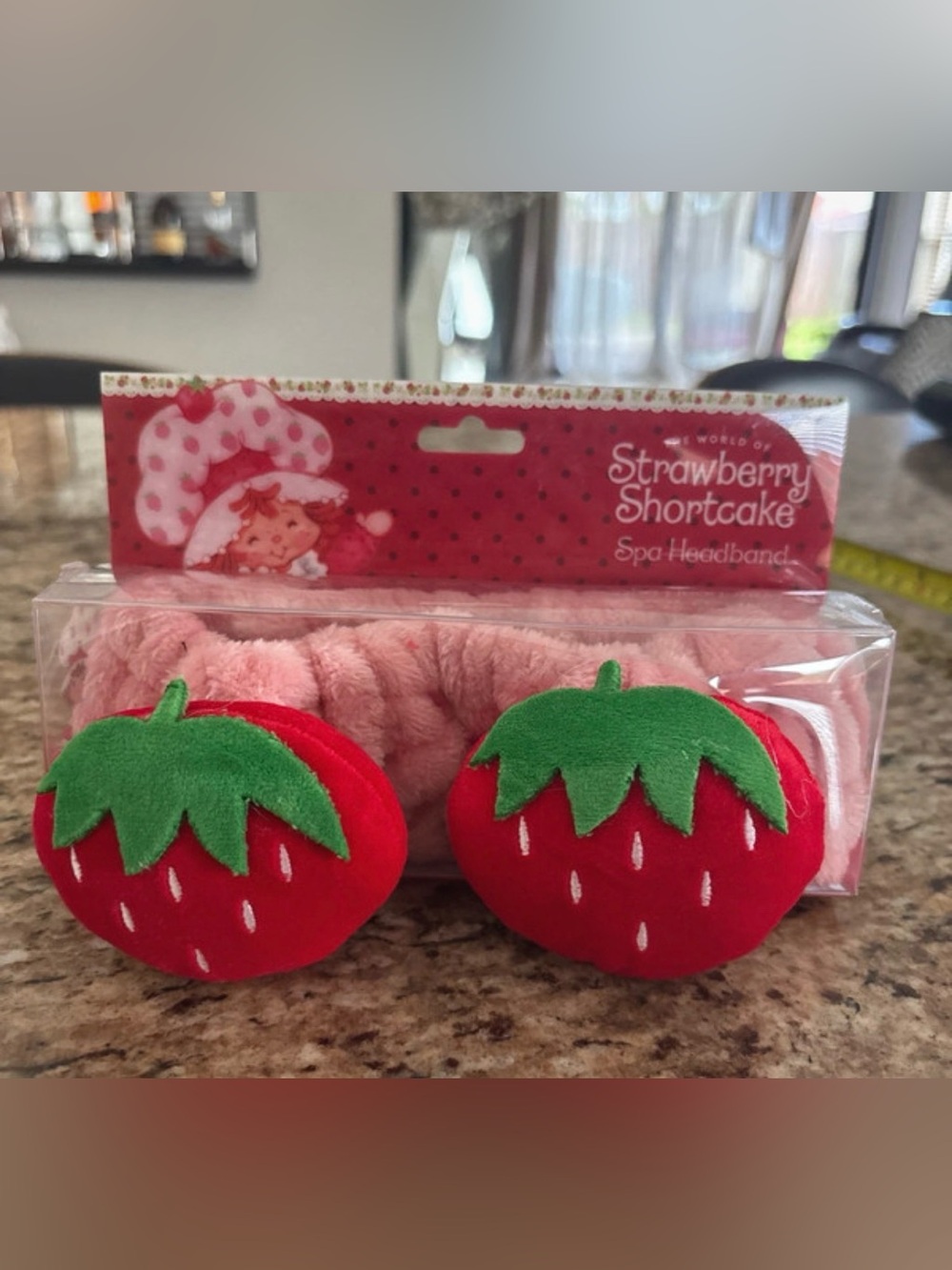 Strawberry Shortcake Pink Spa Headband with Red Strawberry Accents